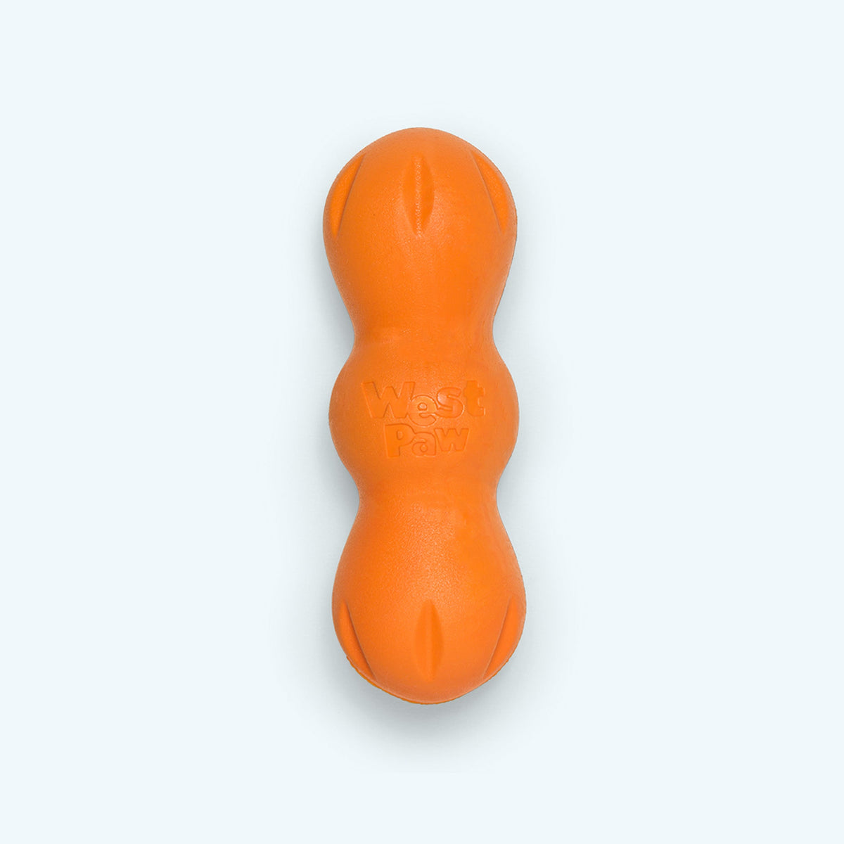 Orange dog toy shaped like a classic Kong on a white background