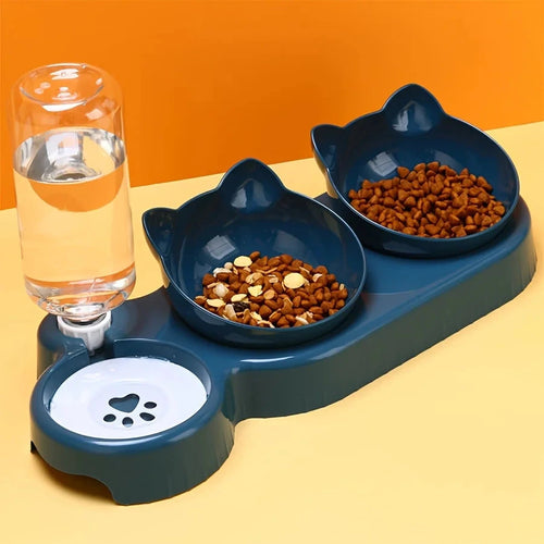 3 in 1 Cat Food Bowl with Water Feeder – Tilted Pet Bowl Set