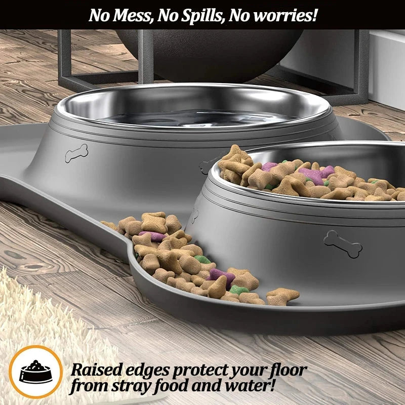 Stainless Steel Double Pet Bowl – Anti-Spill Food & Water Feeder