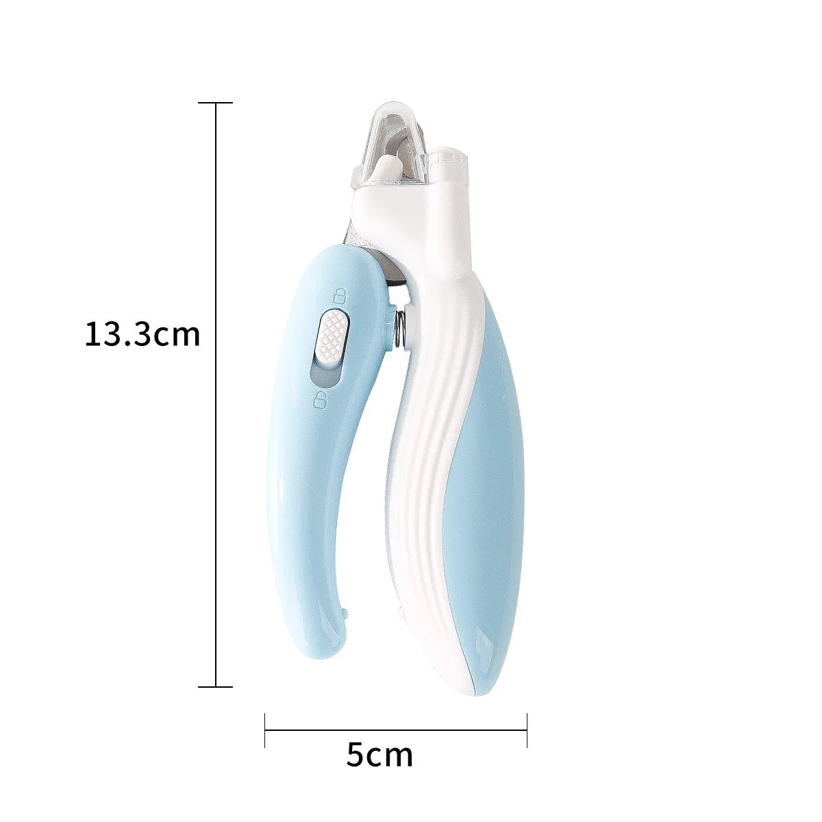 Pet nail clipper with measurements on a white background