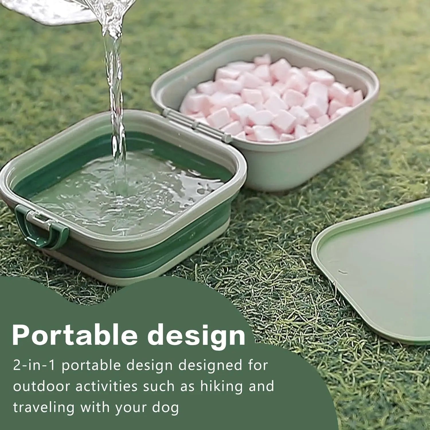 Collapsible Dog Water Bowl – 2-in-1 Portable Food & Water Feeder