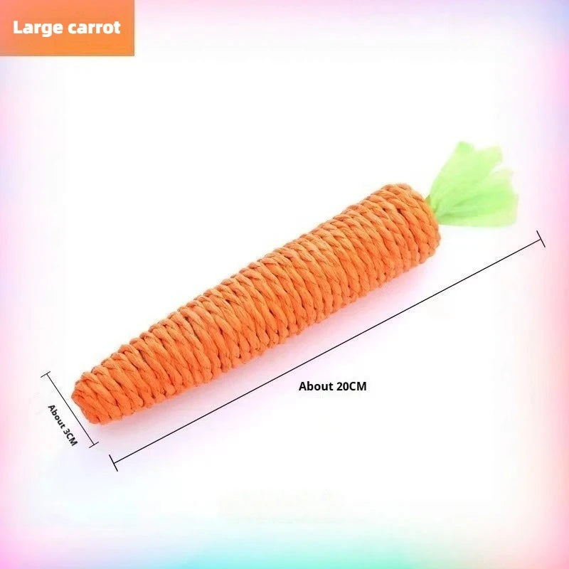 Large carrot-shaped toy with measurements on a gradient background