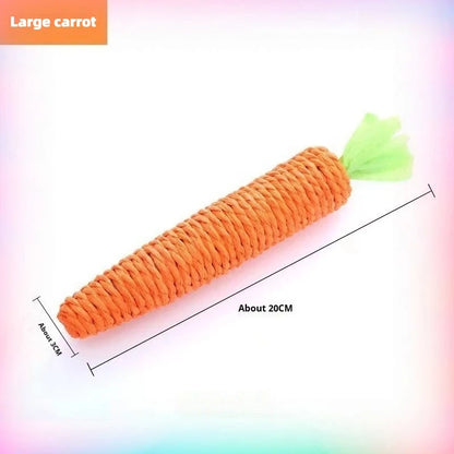 Large carrot-shaped toy with measurements on a gradient background