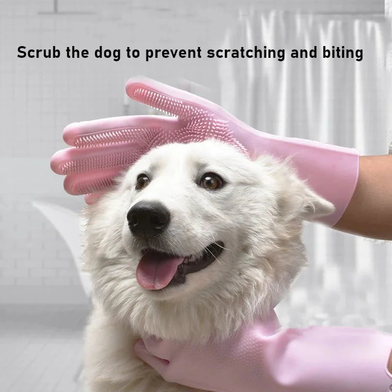 Silicone Pet Bathing Gloves – Grooming Brush for Cats & Dogs