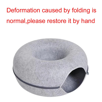Felt Donut Cat Bed with Tunnel – 2 in 1 Cat House & Play Toy