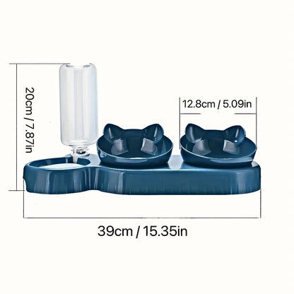 3 in 1 Cat Food Bowl with Water Feeder – Tilted Pet Bowl Set