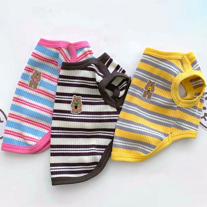 Cotton rib dog shirt in yellow stripe, front view