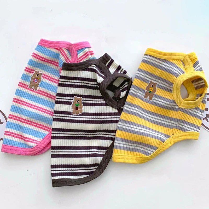 Cotton rib dog shirt in yellow stripe, front view