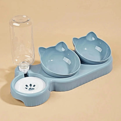 3 in 1 Cat Food Bowl with Water Feeder – Tilted Pet Bowl Set