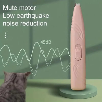 Pink electronic device on a stand with a cat observing, labeled 'Mute motor, Low earthquake noise reduction' and '45dB'.