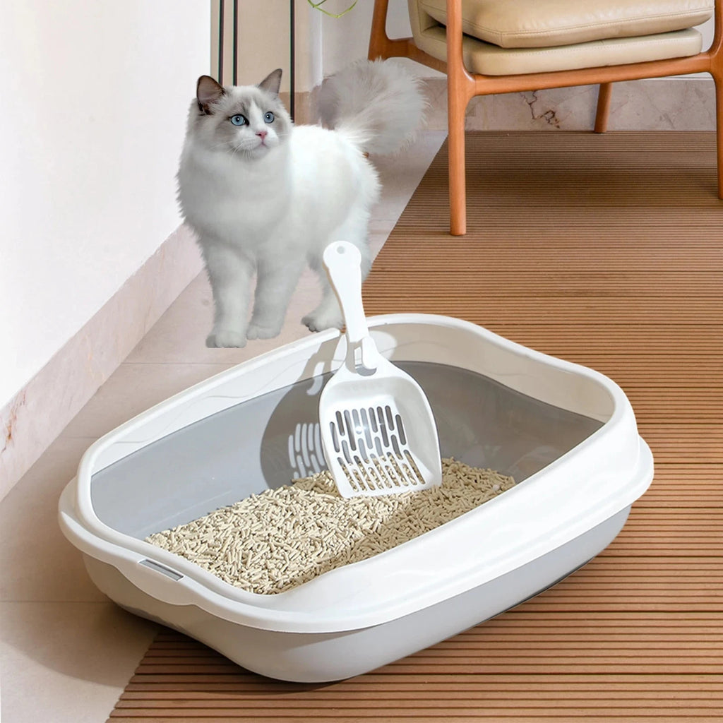 Semi-Enclosed Cat Litter Box – Large Spatter-Proof Kitten Toilet