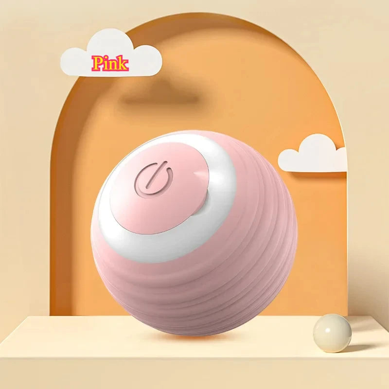 Pink and white spherical product on a beige and orange background with 'Pink' label.