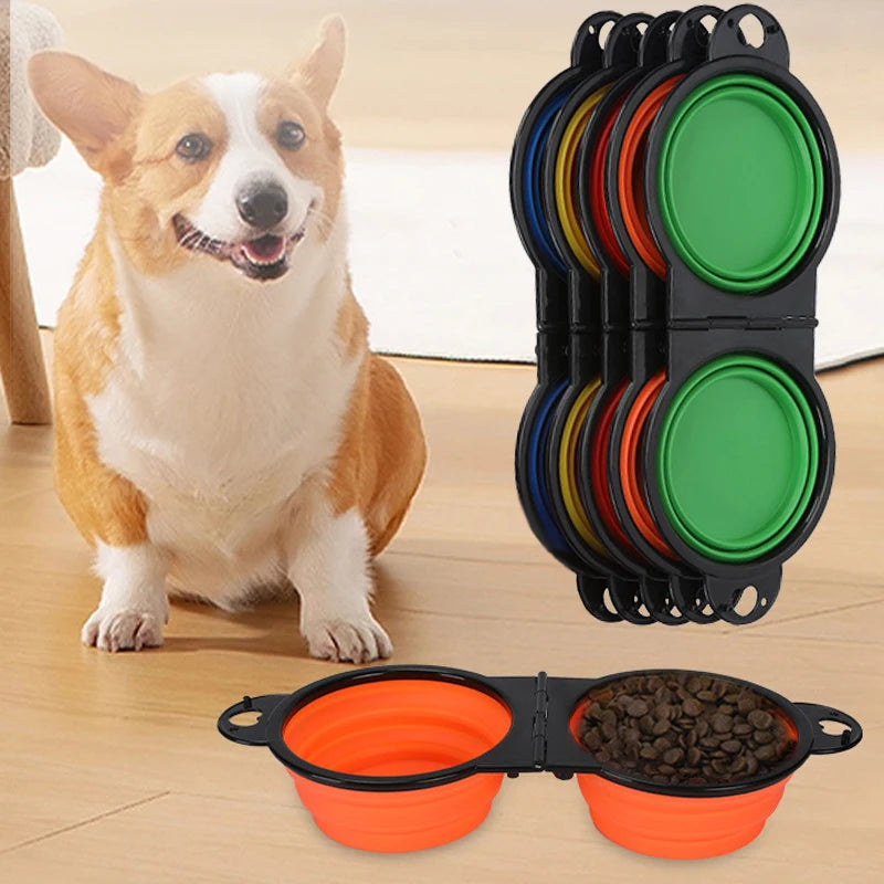 2-in-1 Portable Folding Pet Double Bowl – Travel Food & Water