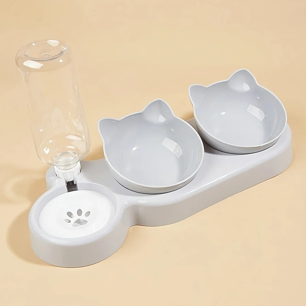 3 in 1 Cat Food Bowl with Water Feeder – Tilted Pet Bowl Set