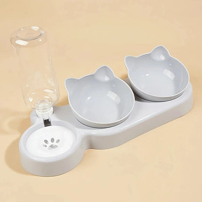 3 in 1 Cat Food Bowl with Water Feeder – Tilted Pet Bowl Set