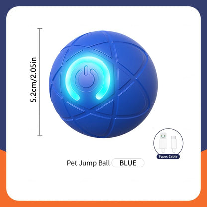 Blue pet jump ball with glowing center on a white background