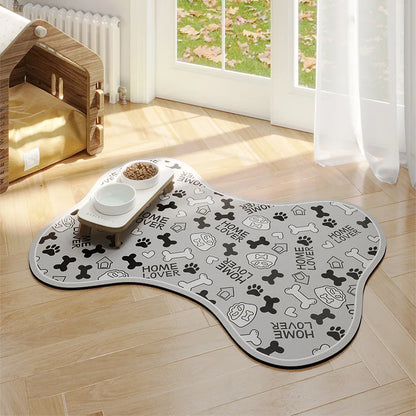 Pet mat with paw prints and 'Home Lover' text on a wooden floor.