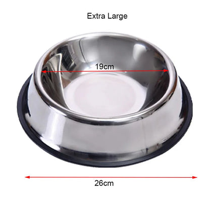 Extra large stainless steel bowl with measurements on a white background