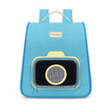 Blue backpack with camera design on a white background