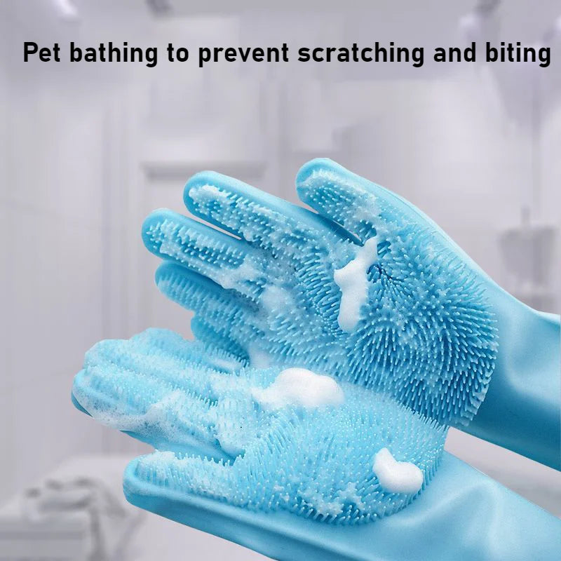 Silicone Pet Bathing Gloves – Grooming Brush for Cats & Dogs