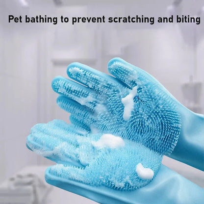 Silicone Pet Bathing Gloves – Grooming Brush for Cats & Dogs