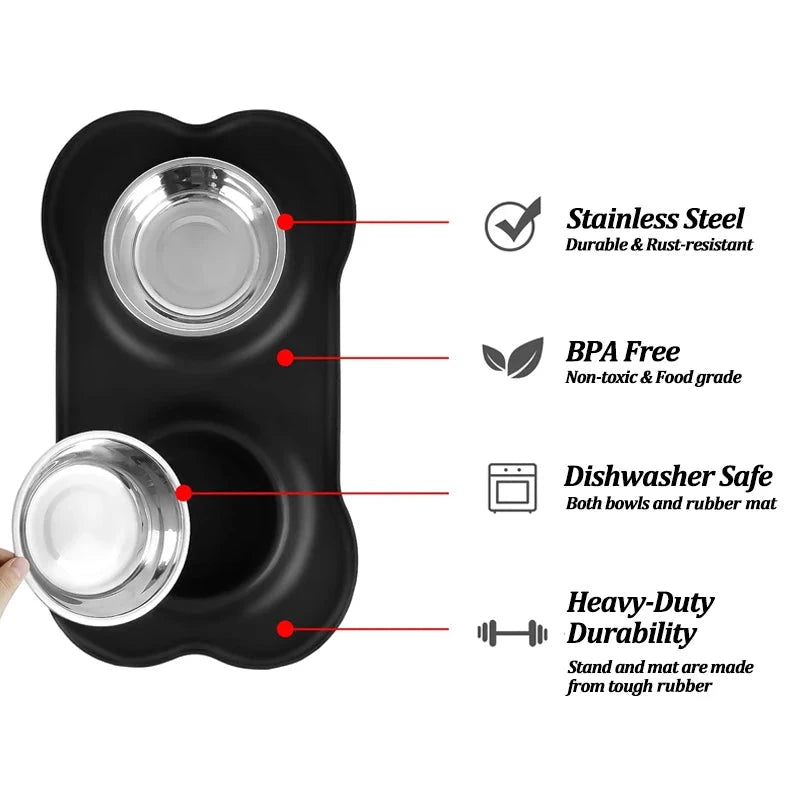 Stainless Steel Double Pet Bowl – Anti-Spill Food & Water Feeder
