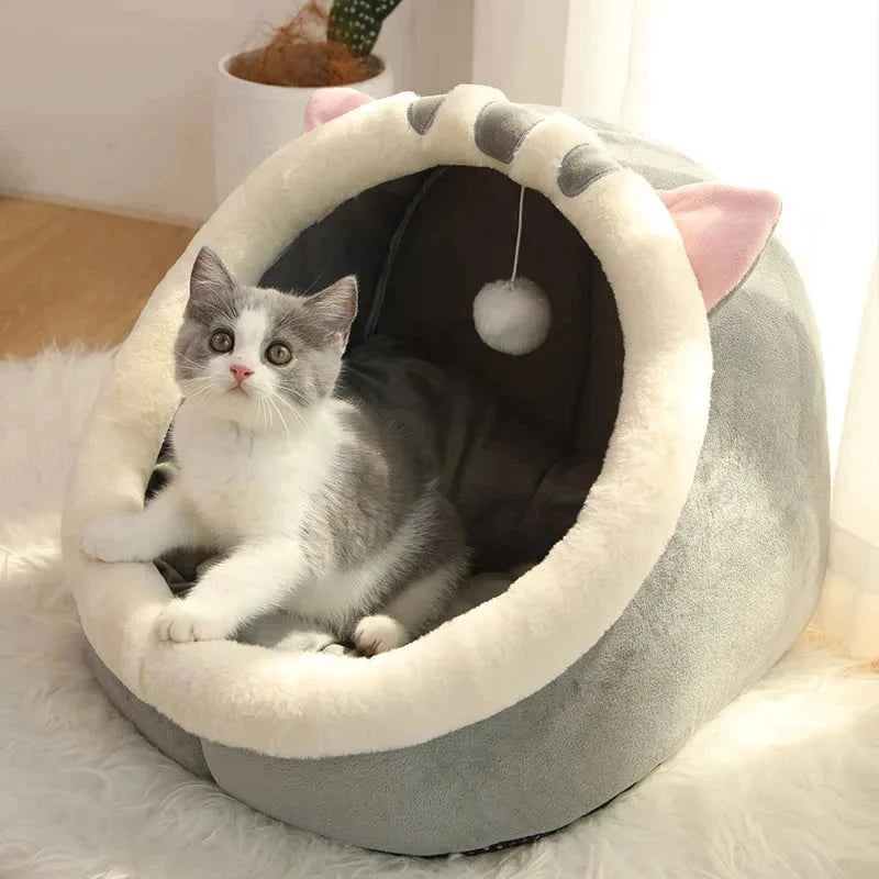 Deep Sleep Cat Bed – Cartoon Pet Bed, Foldable Washable House with Cushion for Cats & Small Dogs