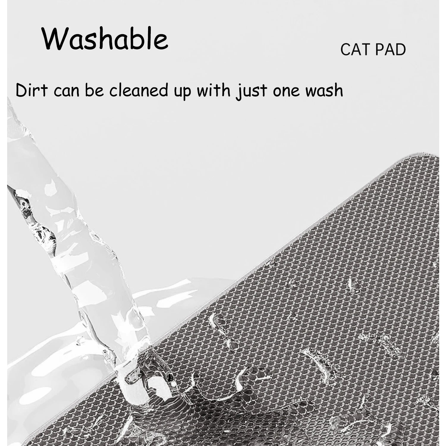 Cat pad with text indicating it is washable and easy to clean.