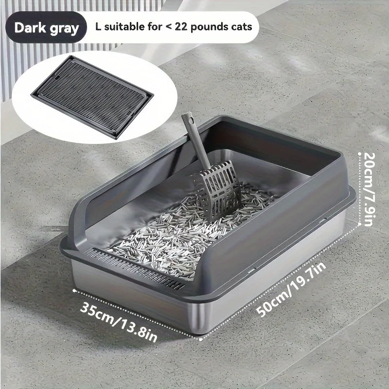 Cat litter box with dimensions and suitability for cats weighing less than 22 pounds.