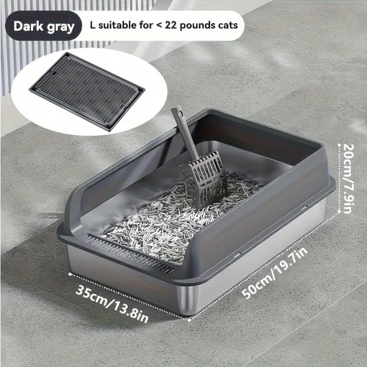 Cat litter box with dimensions and suitability for cats weighing less than 22 pounds.
