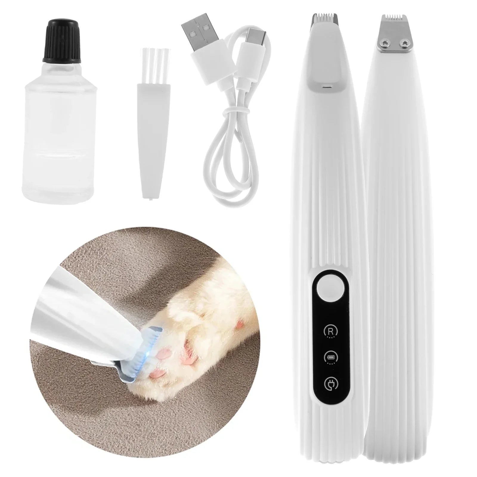 Pet Paw Trimmer with LED Light – Low Noise Cordless Grooming Tool