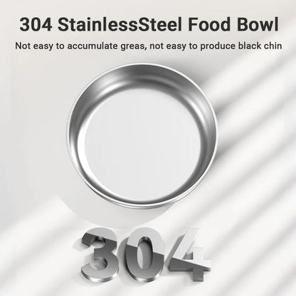 Stainless steel food bowl with '304' marking on a white background