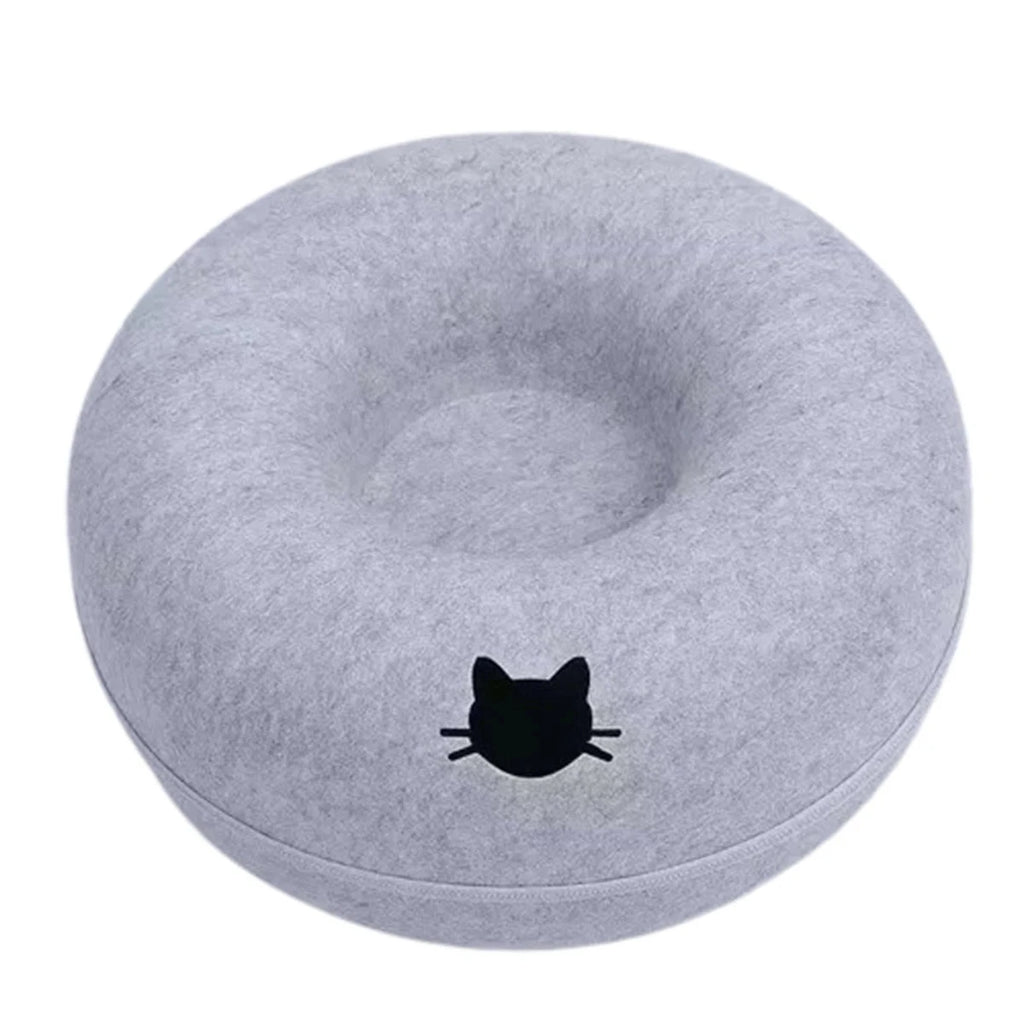 Felt Donut Cat Bed with Tunnel – 2 in 1 Cat House & Play Toy