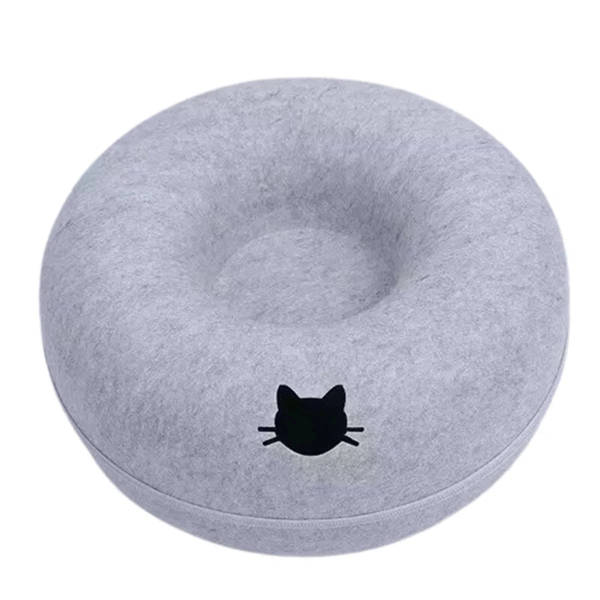 Felt Donut Cat Bed with Tunnel – 2 in 1 Cat House & Play Toy