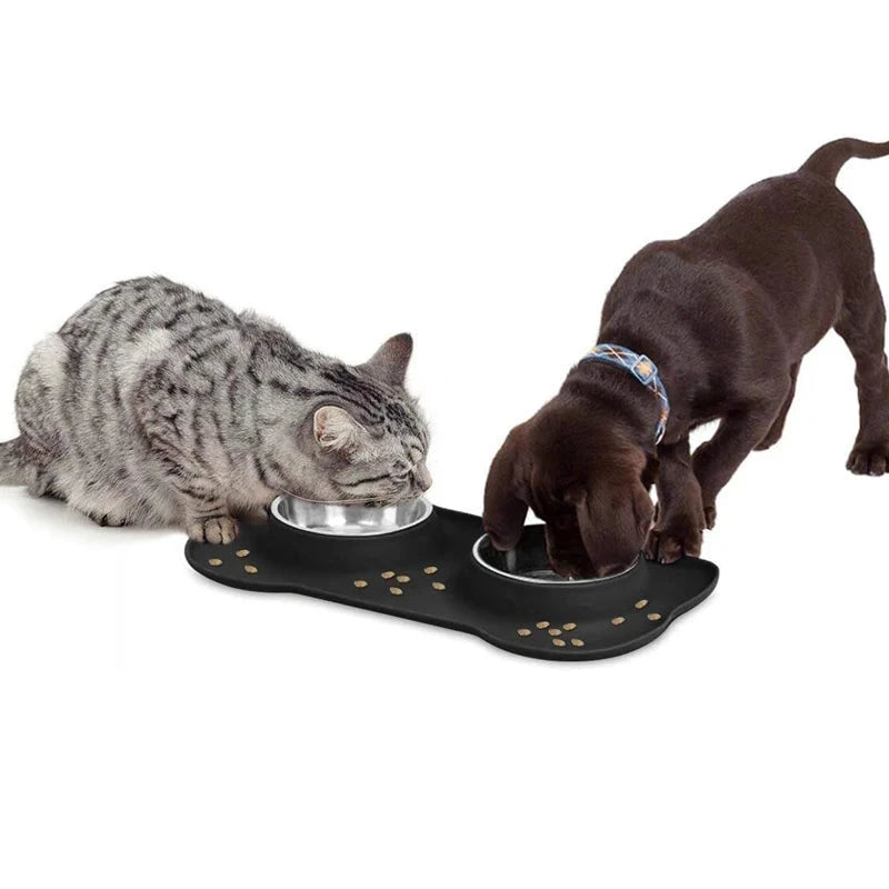 Stainless Steel Double Pet Bowl – Anti-Spill Food & Water Feeder