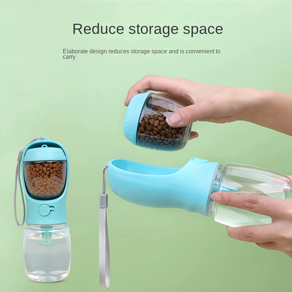 Portable Dog & Cat Water Bottle with Food Storage – Travel Feeder