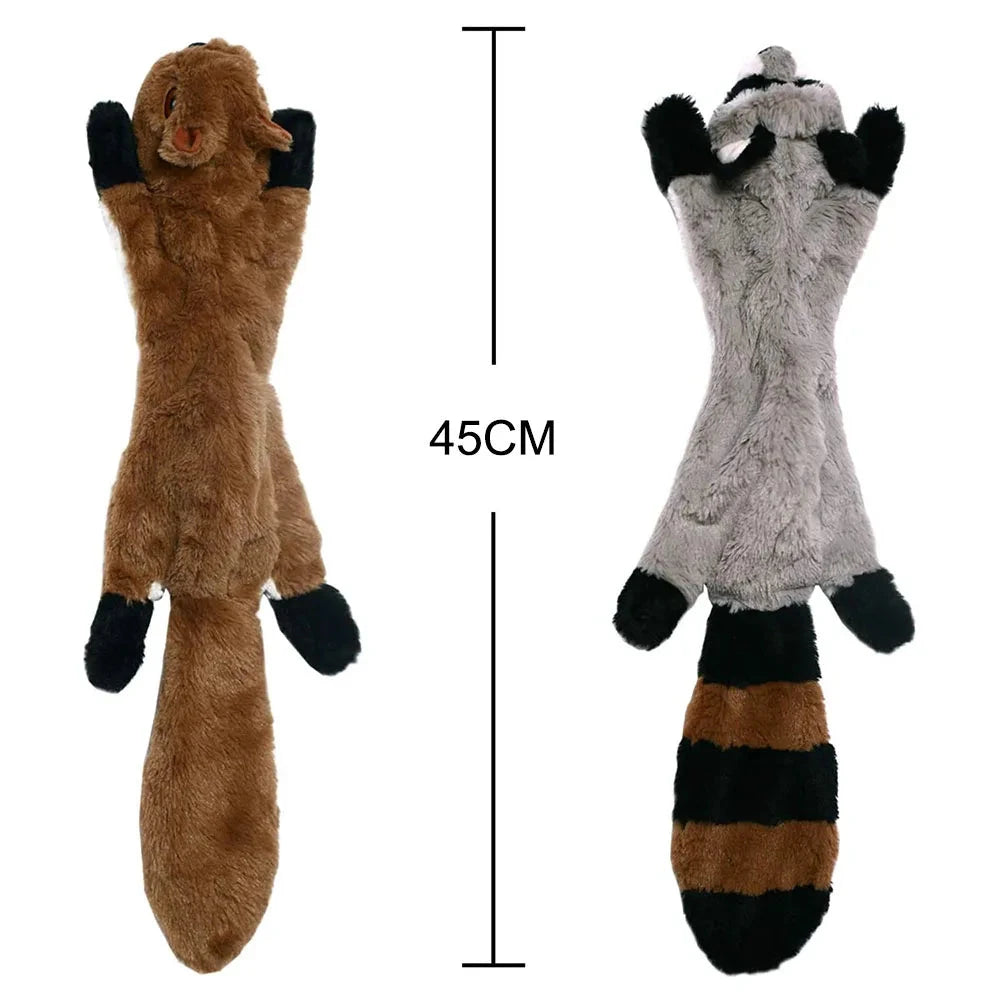 Two plush toys, one brown and one gray with black stripes, displayed with a measurement label indicating 45CM.