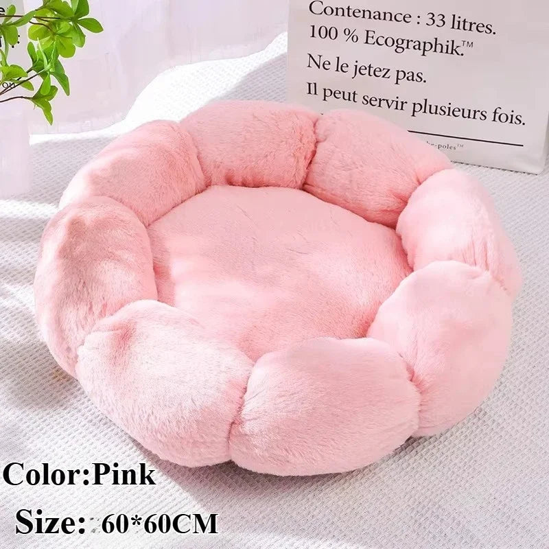 60CM Flower-Shaped Plush Cat & Dog Bed – Super Soft Pet Cushion