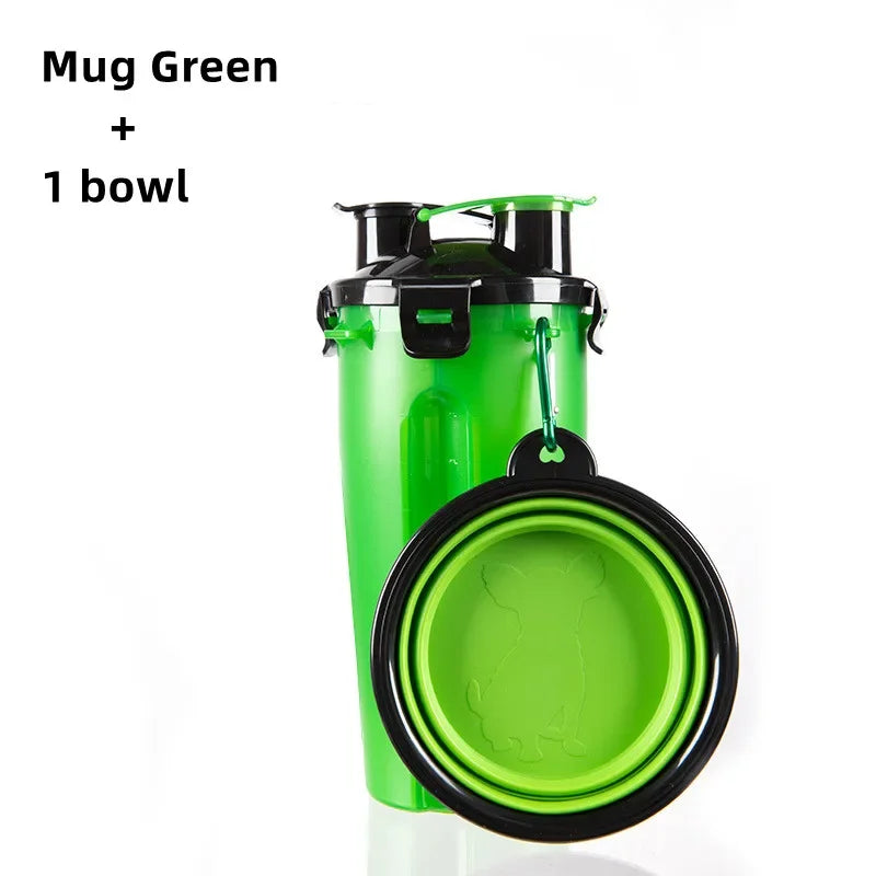 Dog Travel Water Bottle with Collapsible Bowls – 2-in-1 Pet Feeder