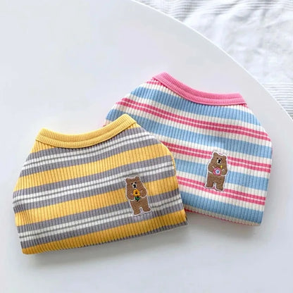 Small dog wearing the cotton rib sleeveless stripe vest