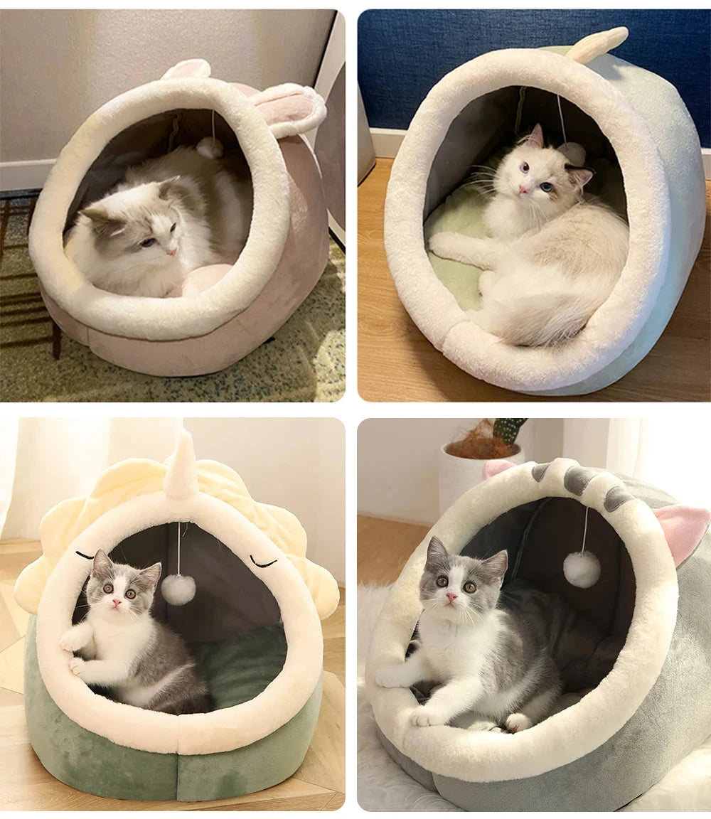 Deep Sleep Cat Bed – Cartoon Pet Bed, Foldable Washable House with Cushion for Cats & Small Dogs