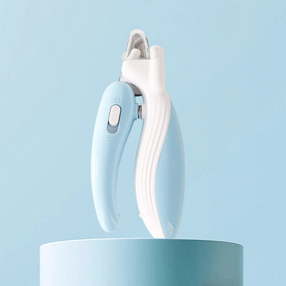 White and blue electronic device on a light blue background