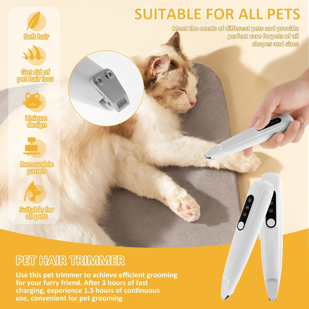Pet Paw Trimmer with LED Light – Low Noise Cordless Grooming Tool