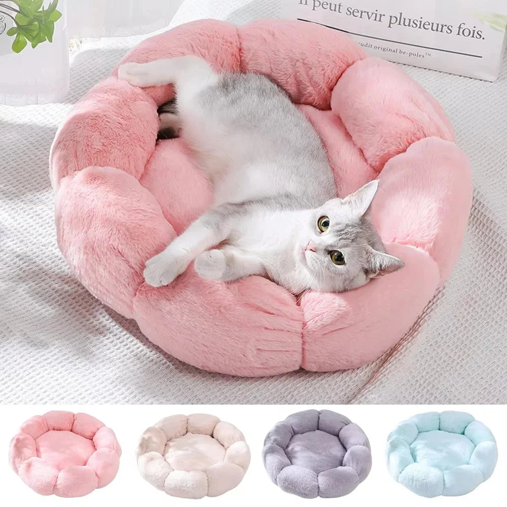 60CM Flower-Shaped Plush Cat & Dog Bed – Super Soft Pet Cushion