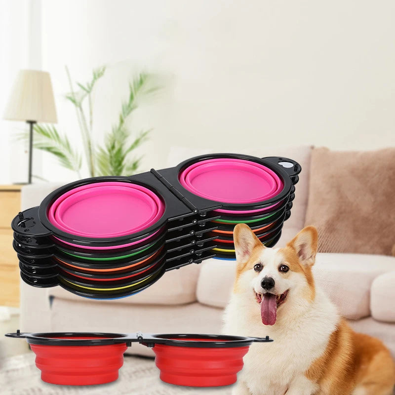 2-in-1 Portable Folding Pet Double Bowl – Travel Food & Water