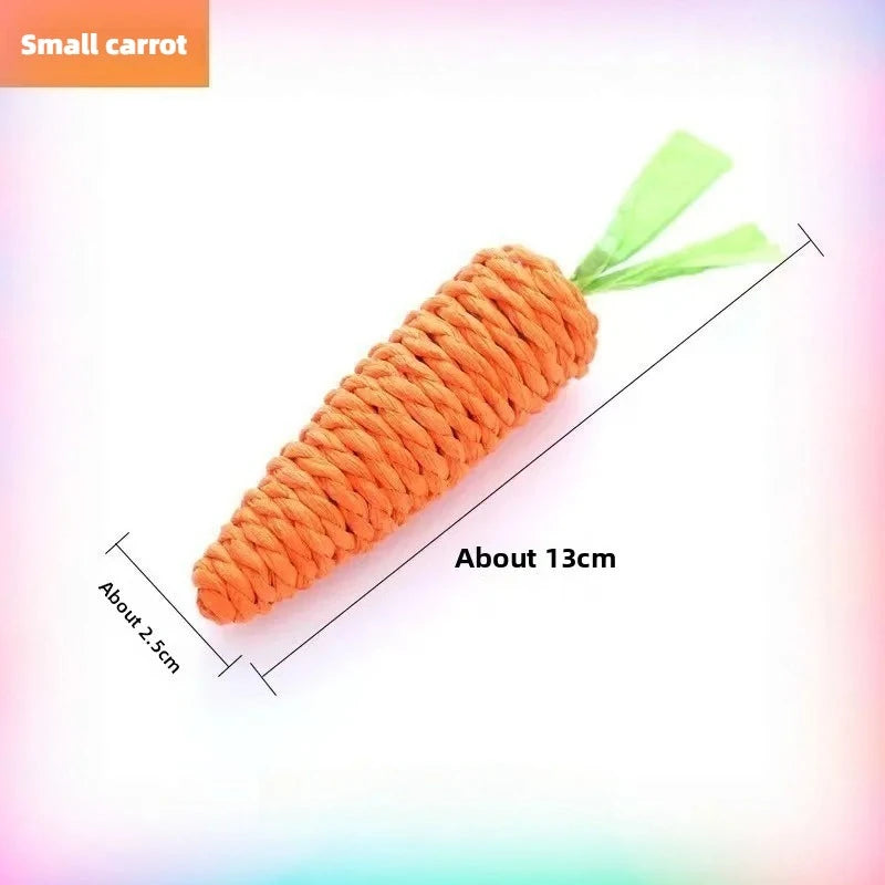 Carrot-shaped toy with measurements on a gradient background