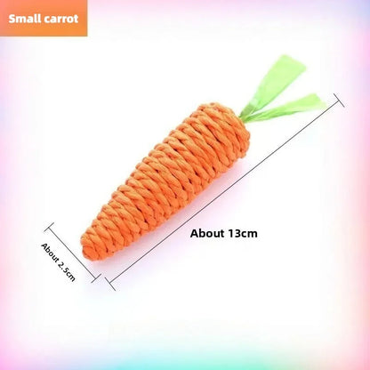 Carrot-shaped toy with measurements on a gradient background