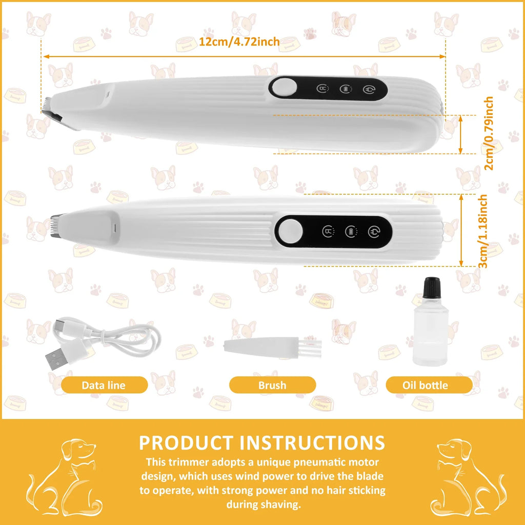 Pet Paw Trimmer with LED Light – Low Noise Cordless Grooming Tool