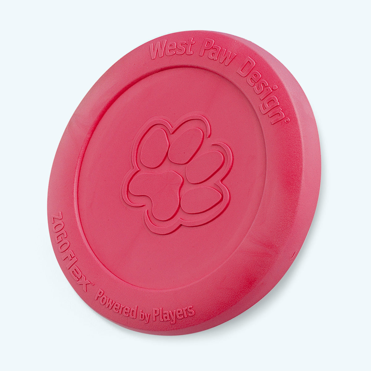 Red dog toy with West Paw Design branding on a white background