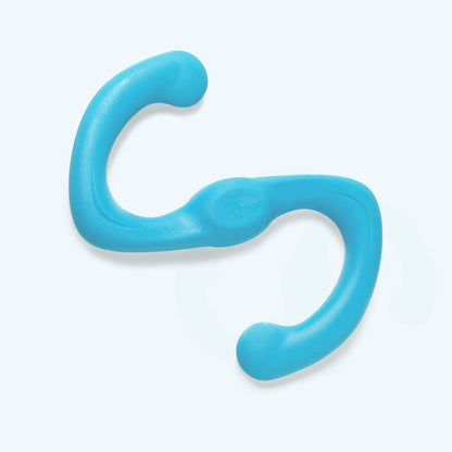 Blue silicone earbud on a light gray background